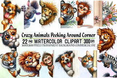Crazy Animals Peeking Clipart Bundle - CraftNest - Digital Crafting and Art