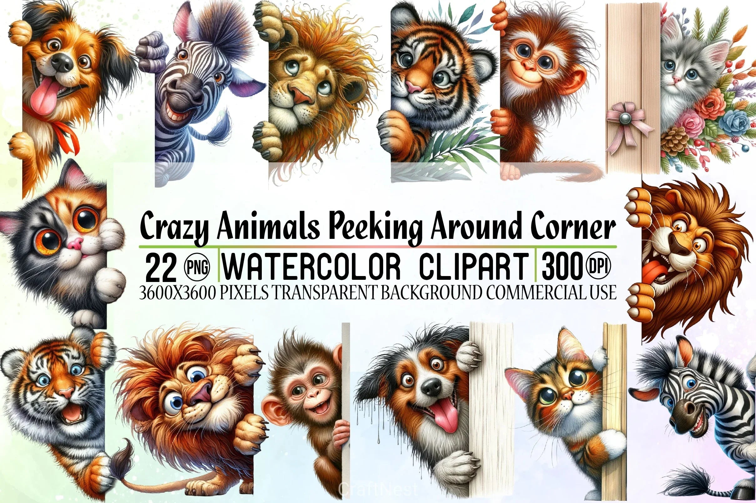 Crazy Animals Peeking Clipart Bundle - CraftNest - Digital Crafting and Art