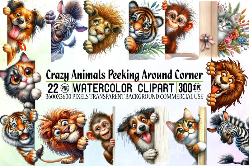 Crazy Animals Peeking Clipart Bundle - CraftNest - Digital Crafting and Art