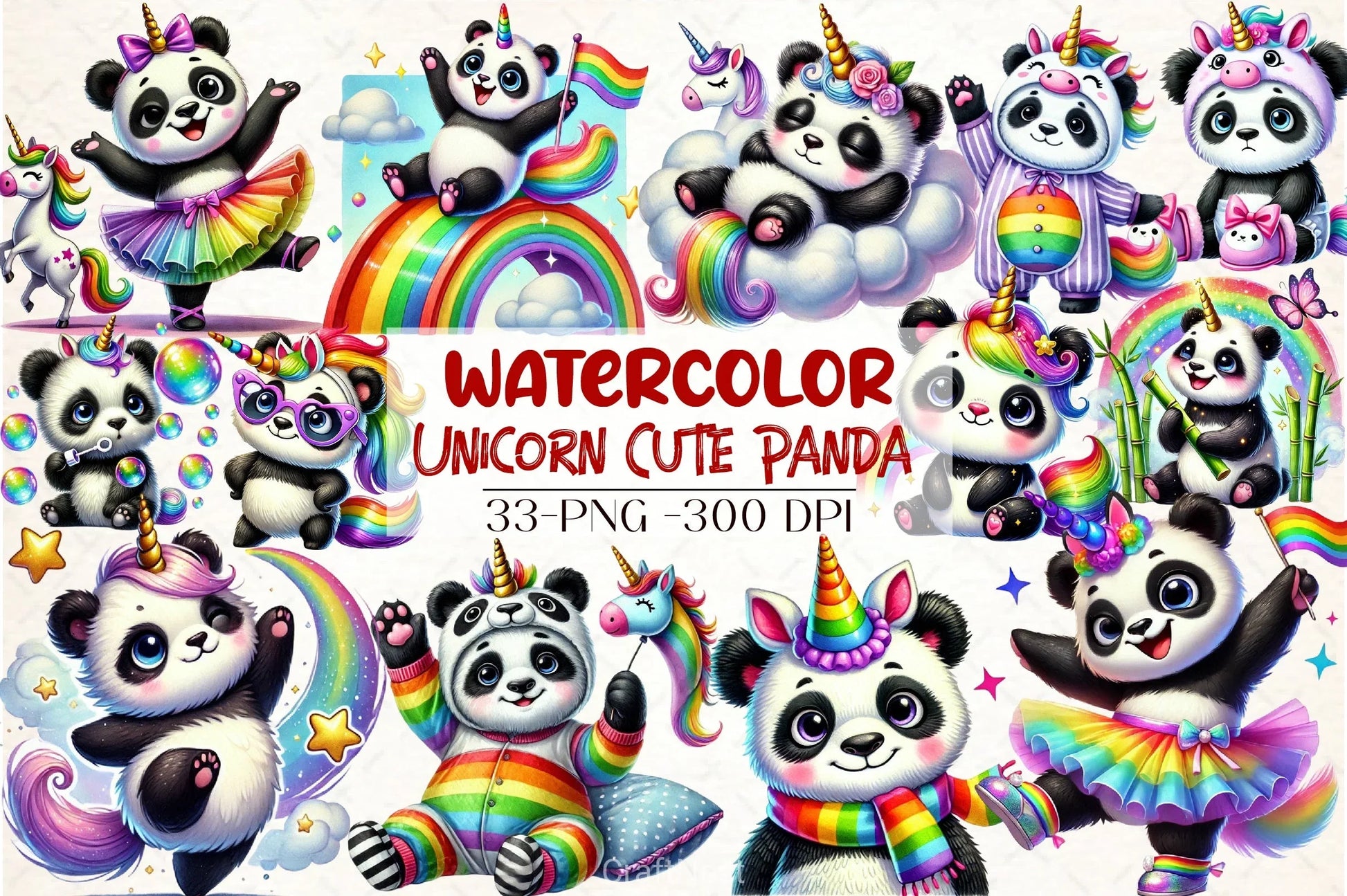 Unicorn Panda Clipart Bundle - CraftNest - Digital Crafting and Art