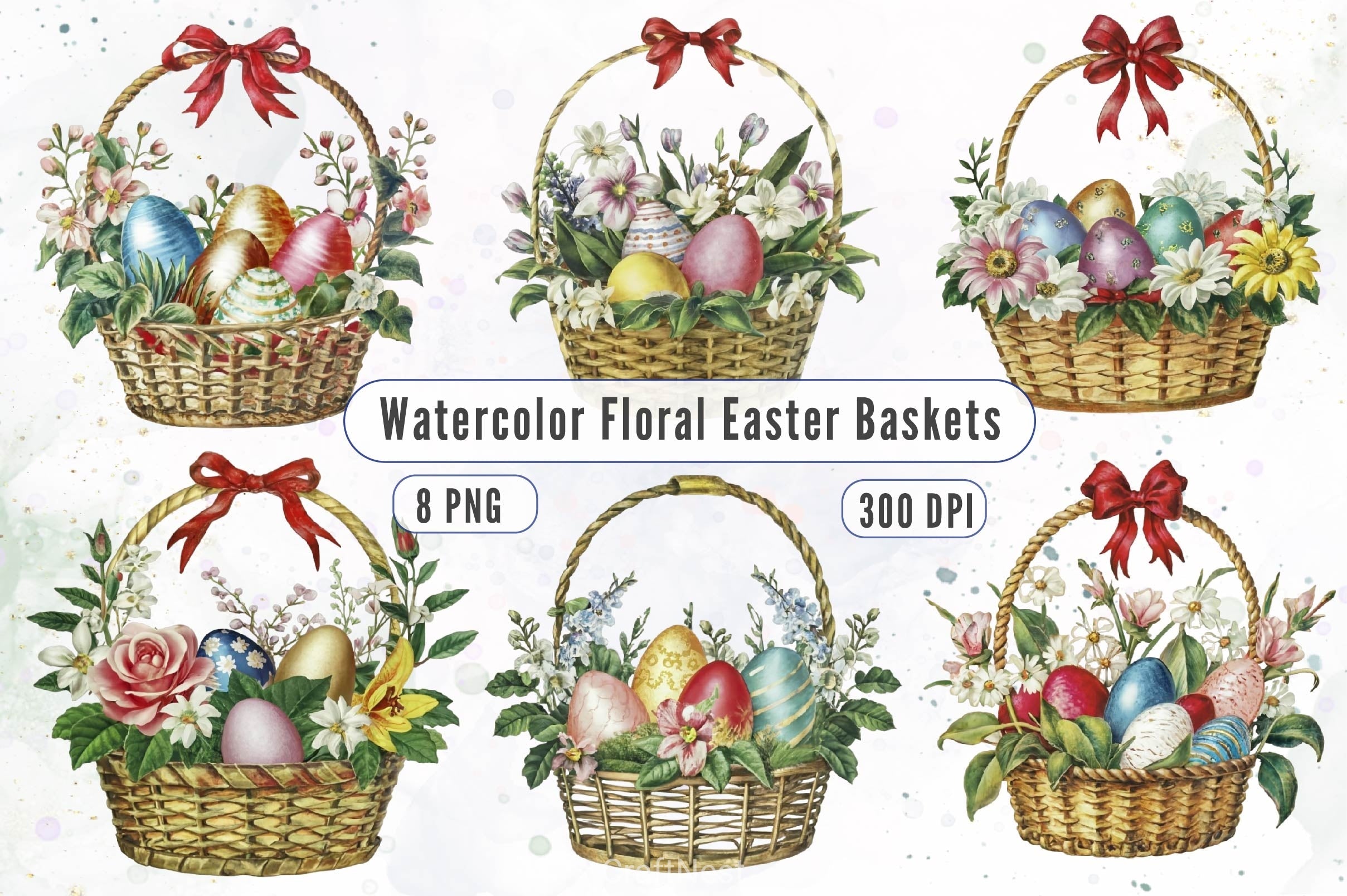Floral Easter Baskets Clipart Bundle 2