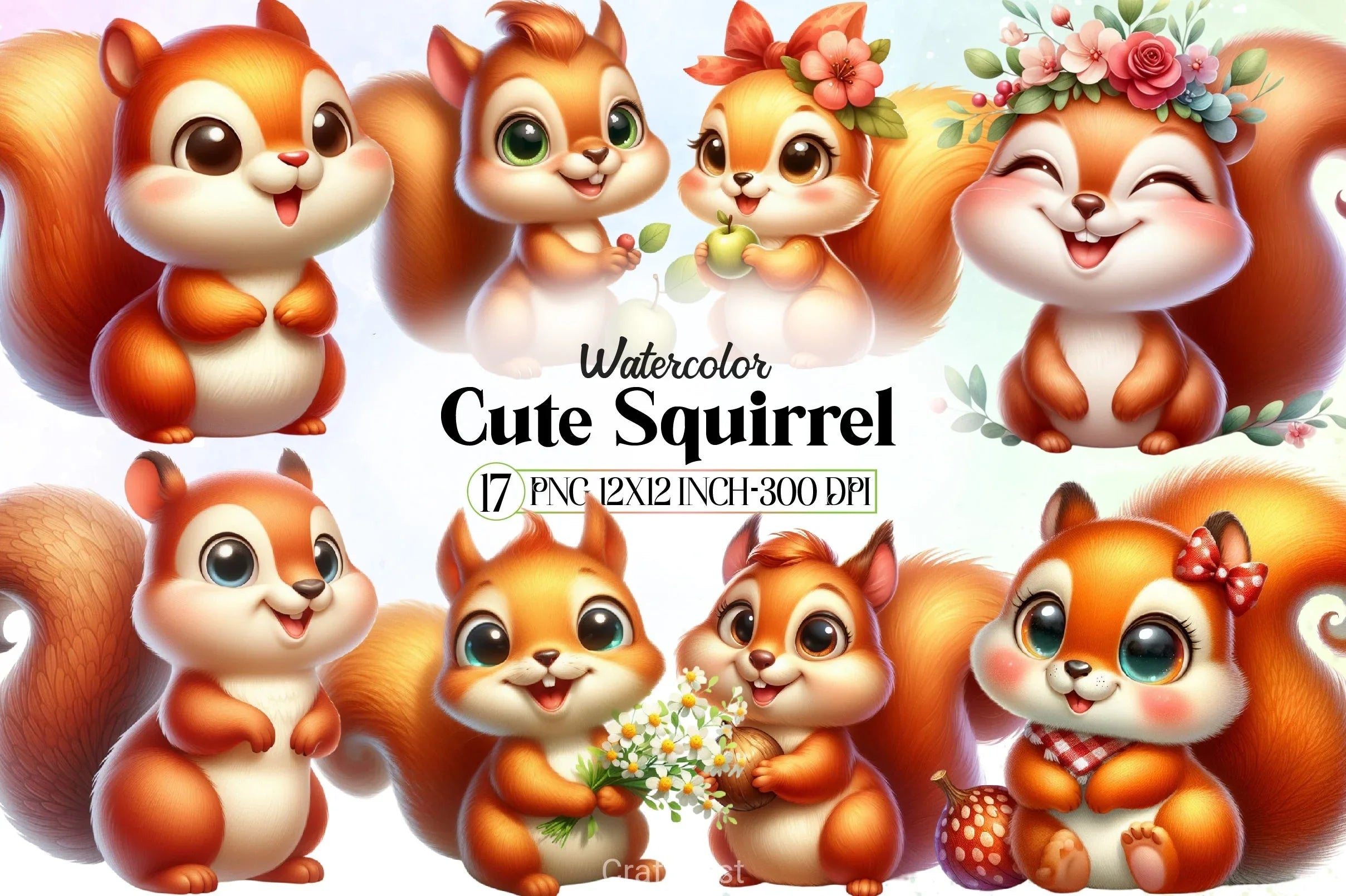 Cute Squirrel Clipart Bundle - CraftNest - Digital Crafting and Art