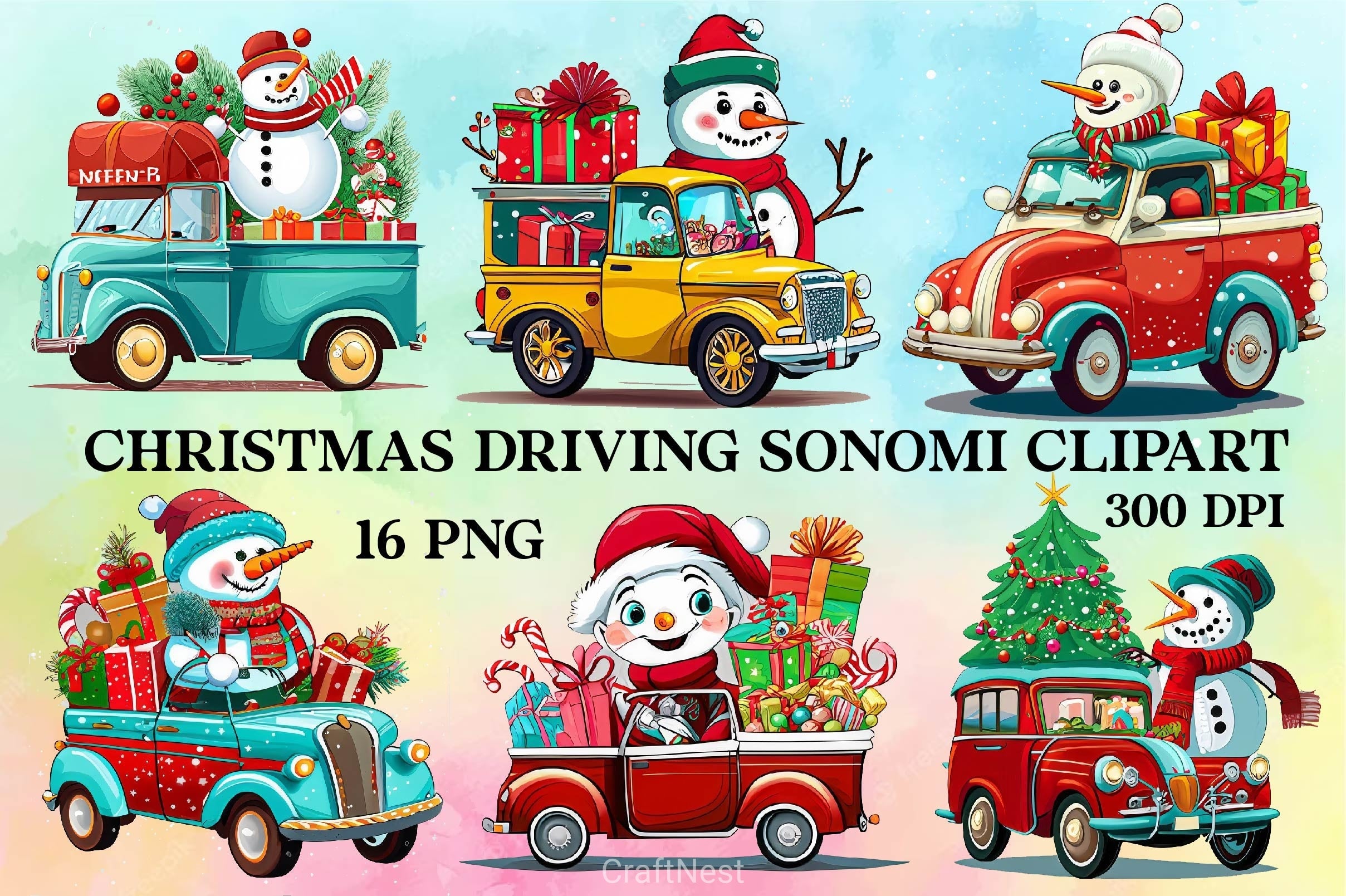 Christmas Driving Gnome Clipart Bundle