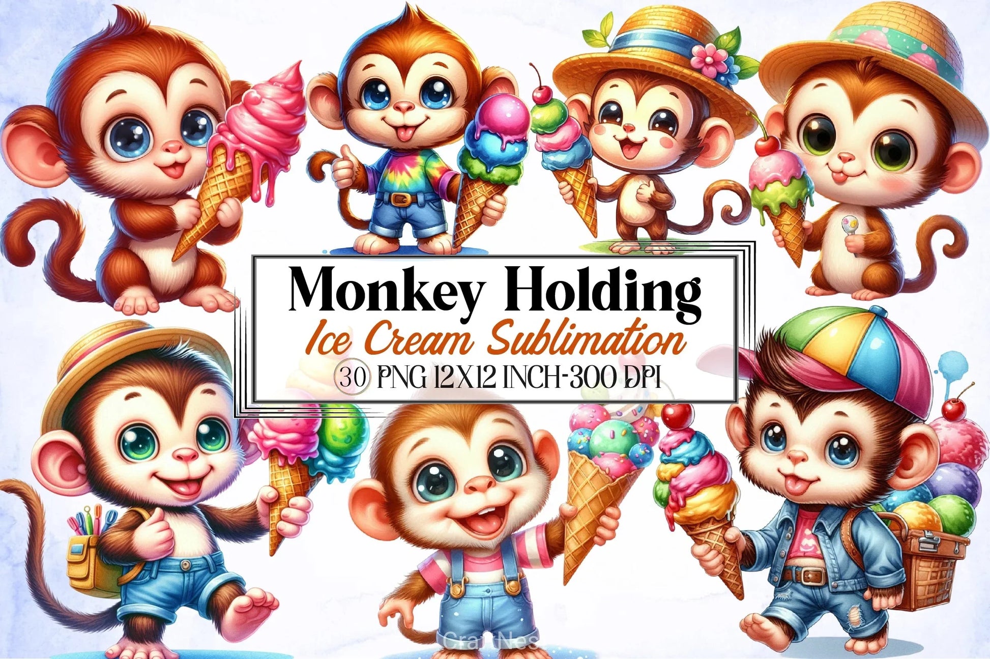 Monkey Ice Cream Clipart Bundle - CraftNest - Digital Crafting and Art