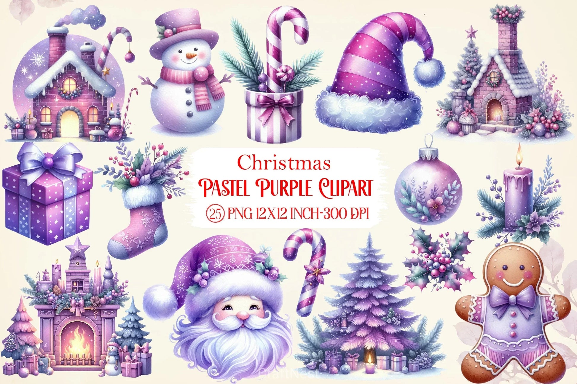 Pastel Purple Christmas Clipart Bundle - CraftNest - Digital Crafting and Art