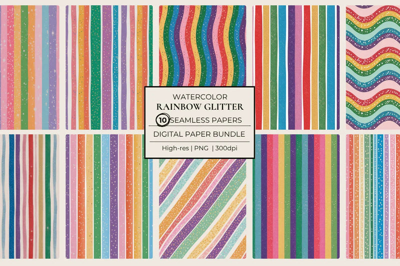 Rainbow Glitter Stripes Seamless Papers - CraftNest - Digital Crafting and Art