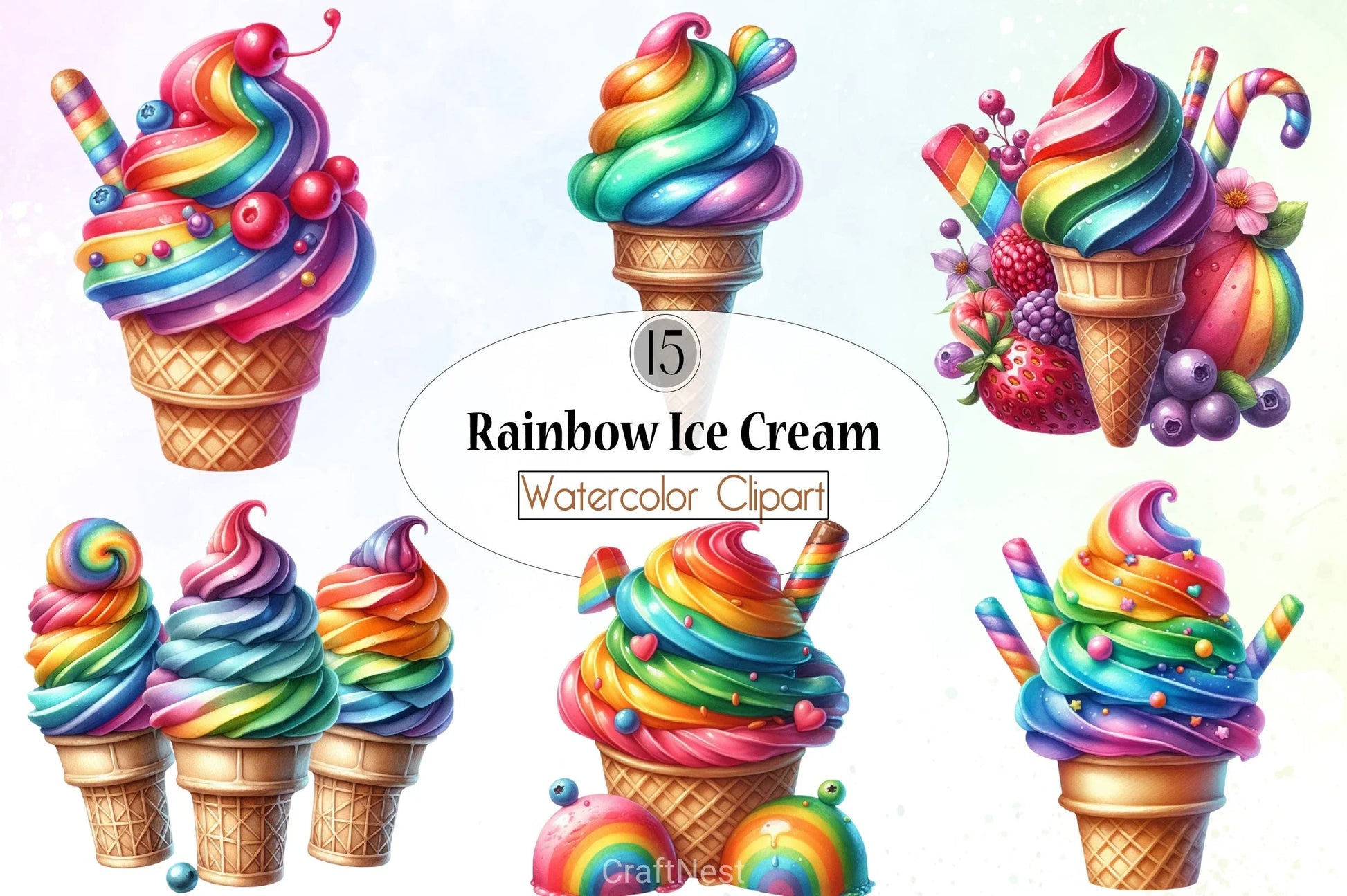 Rainbow Ice Cream Clipart Bundle - CraftNest - Digital Crafting and Art