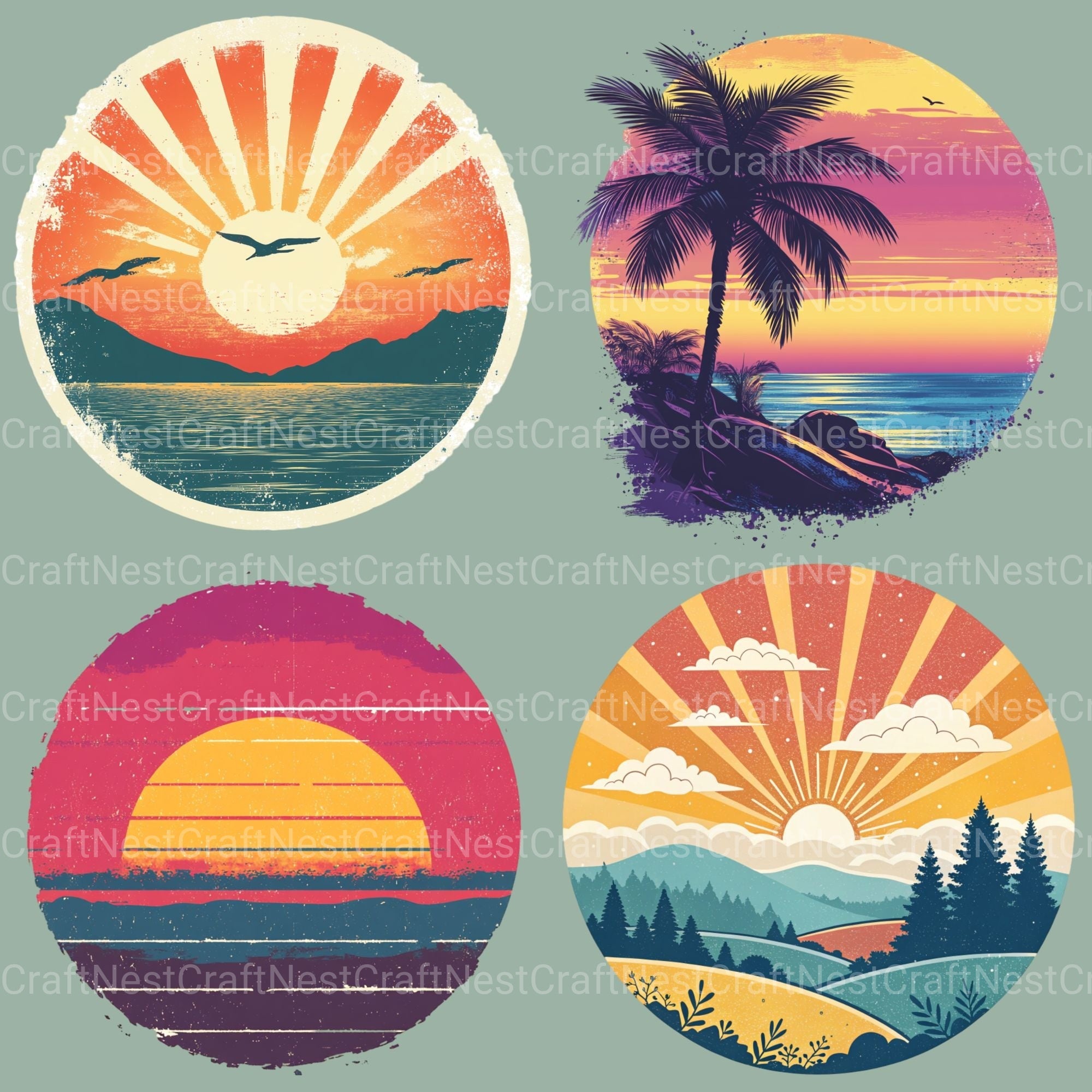 Retro Sunsets 2 Clipart Bundle 1