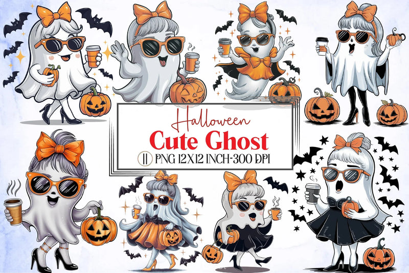 Cute Ghost Halloween Clipart Bundle 4 - CraftNest - Digital Crafting and Art