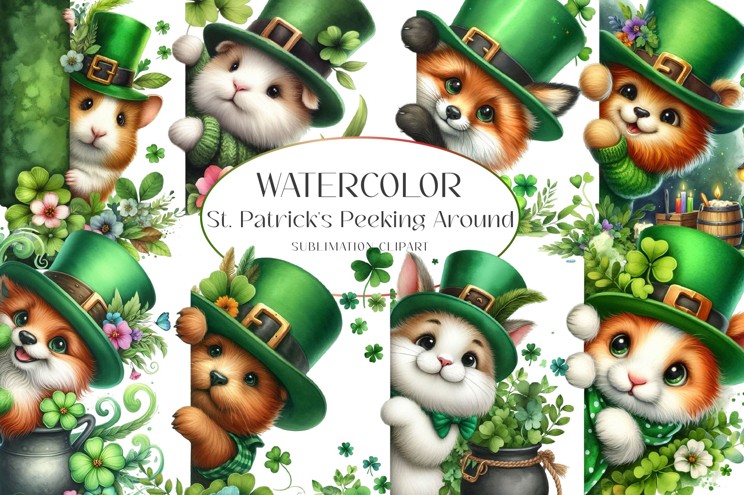 St Patrick's Peeking Around Corner Clipart Bundle