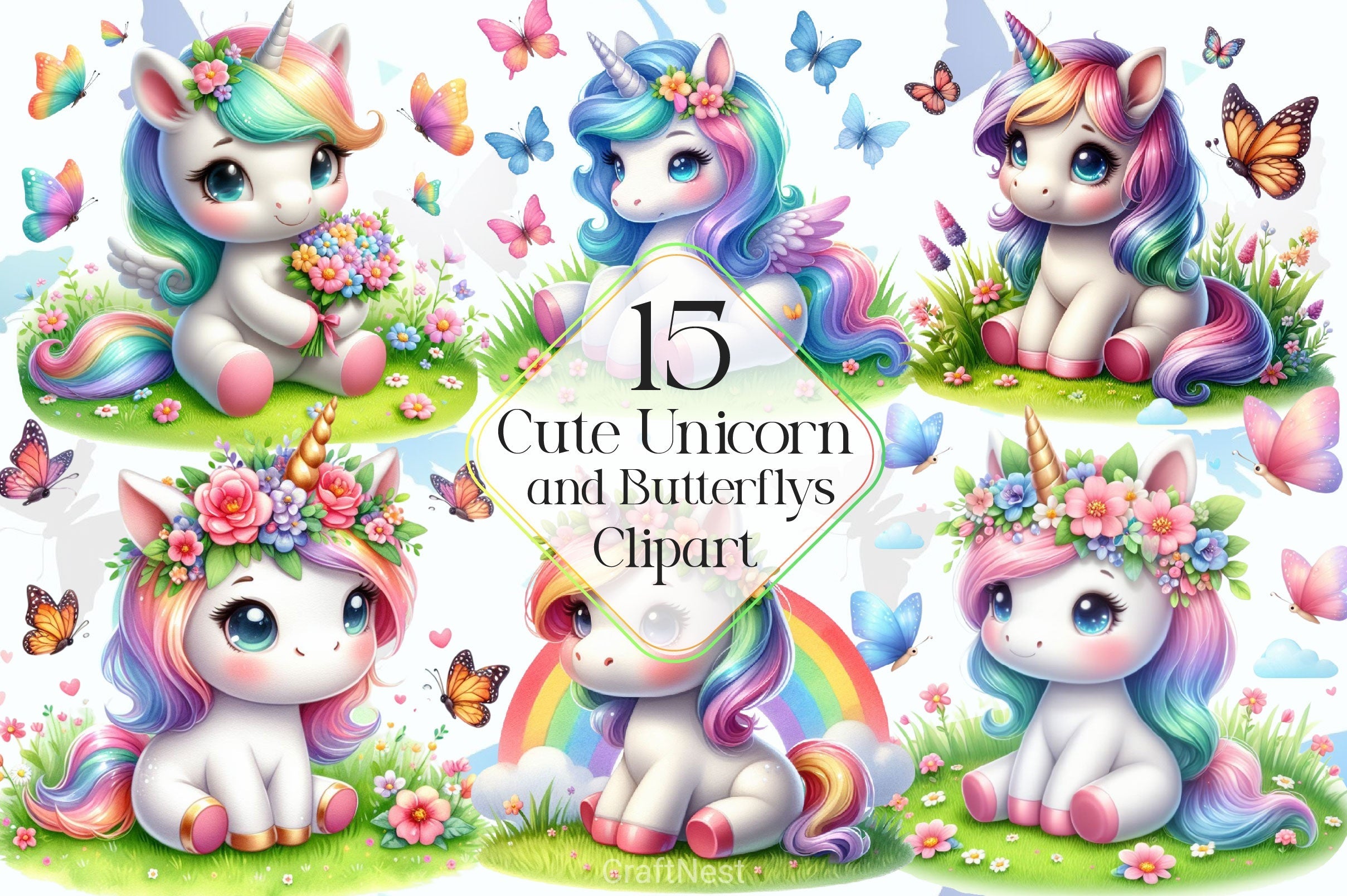 Cute Unicorn Clipart Bundle 13