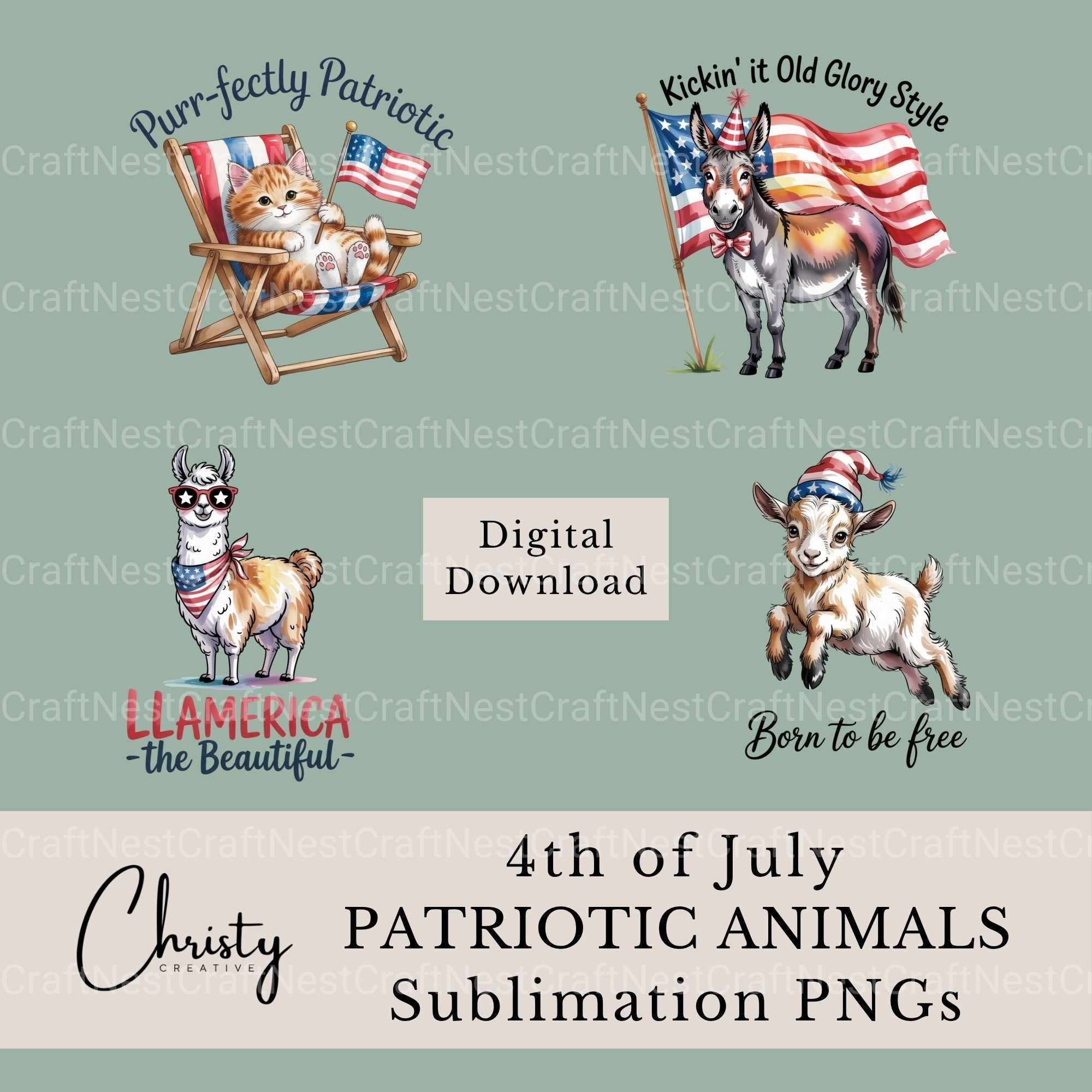 4Th Of July Animals 2 Clipart Bundle