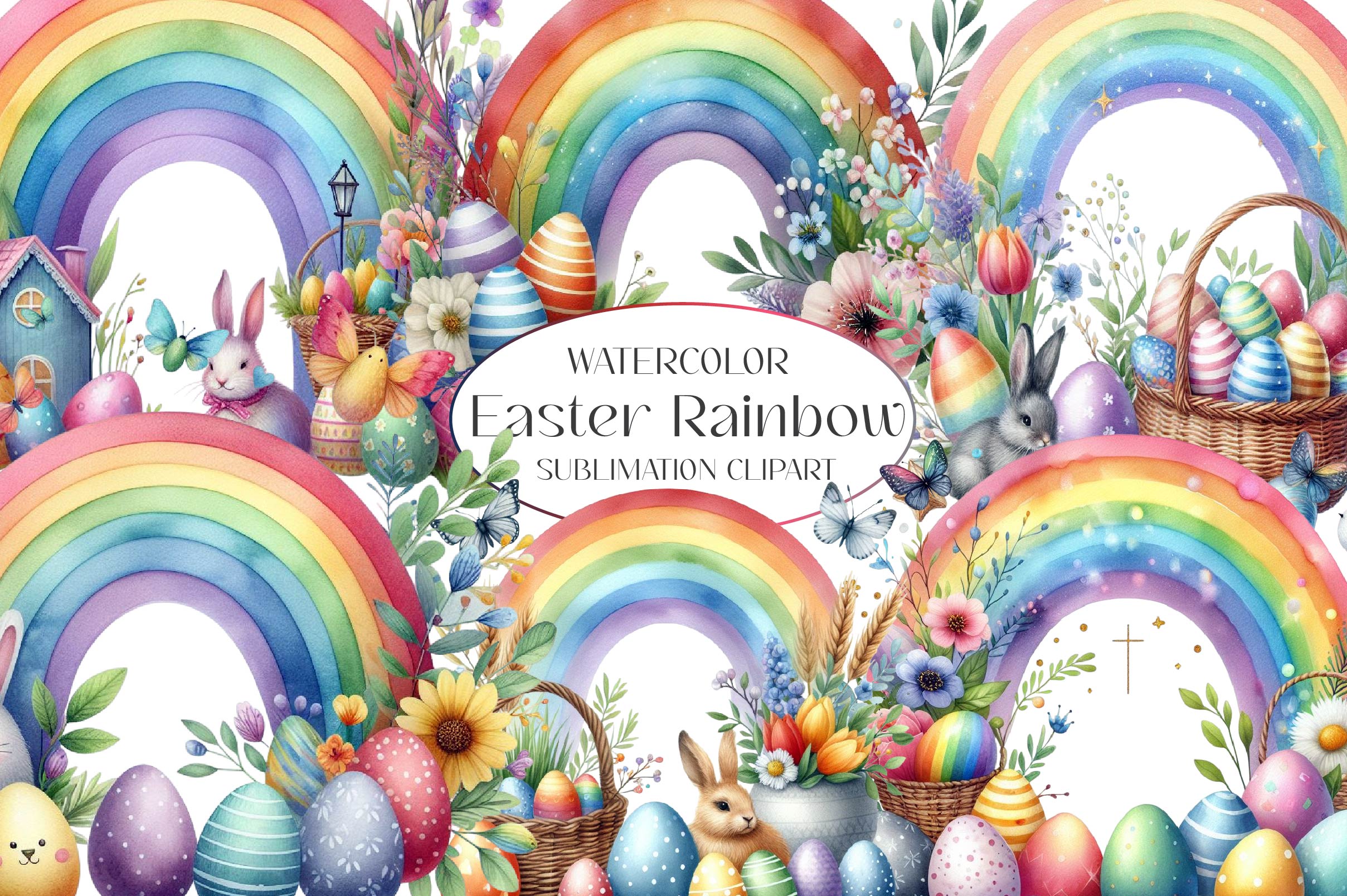 Easter Rainbow Clipart Bundle