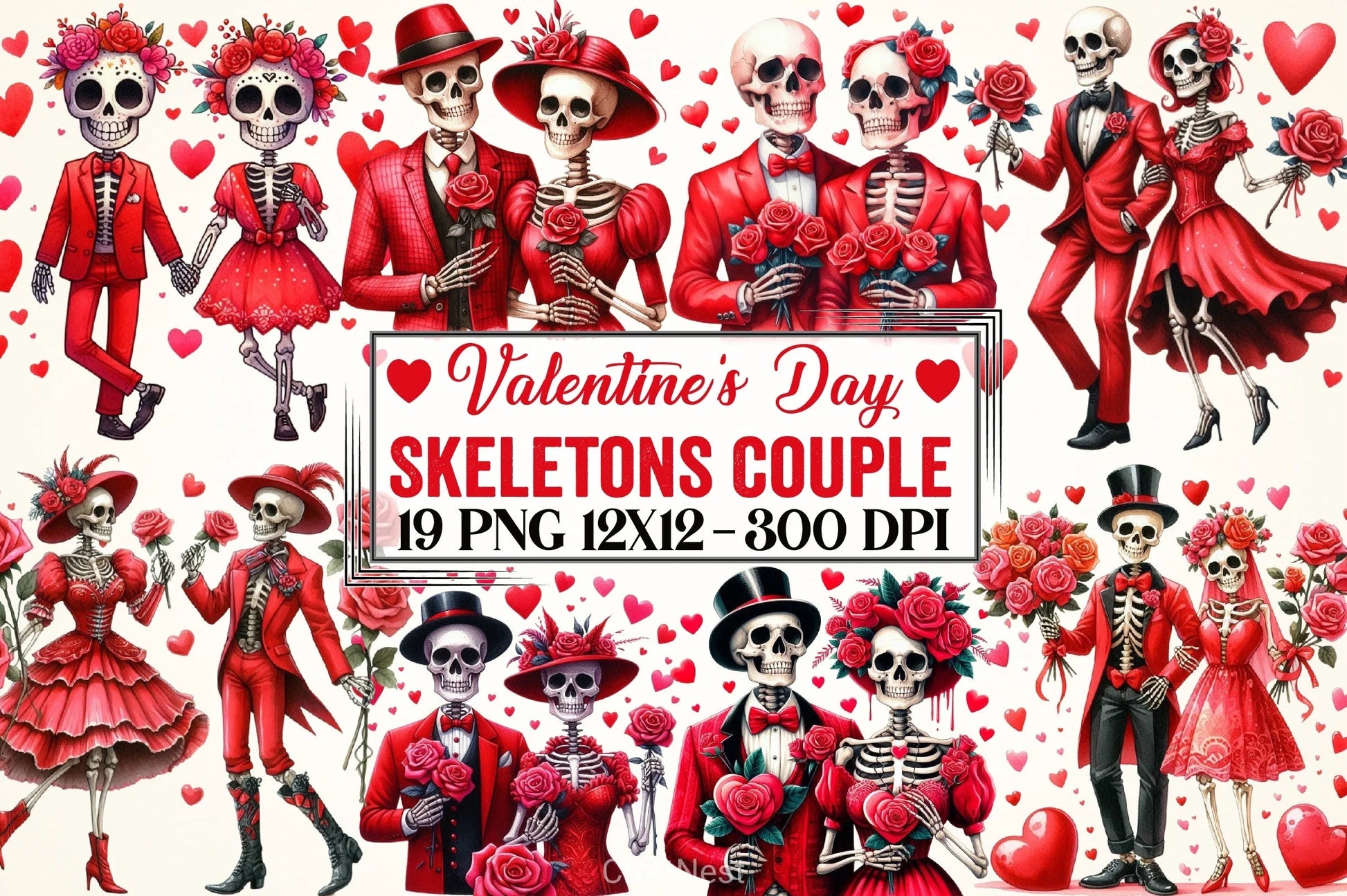 Valentine Skeletons Couple Clipart Bundle - CraftNest - Digital Crafting and Art