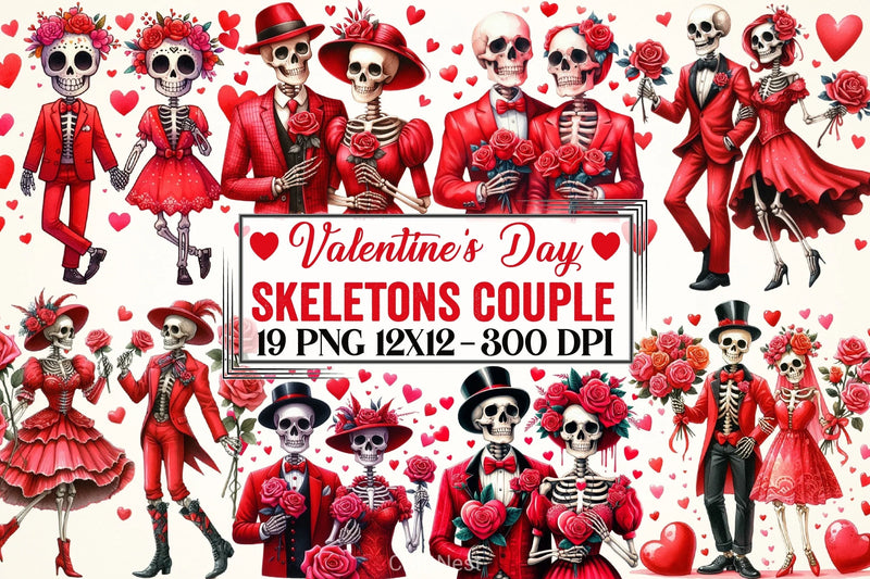 Valentine Skeletons Couple Clipart Bundle - CraftNest - Digital Crafting and Art
