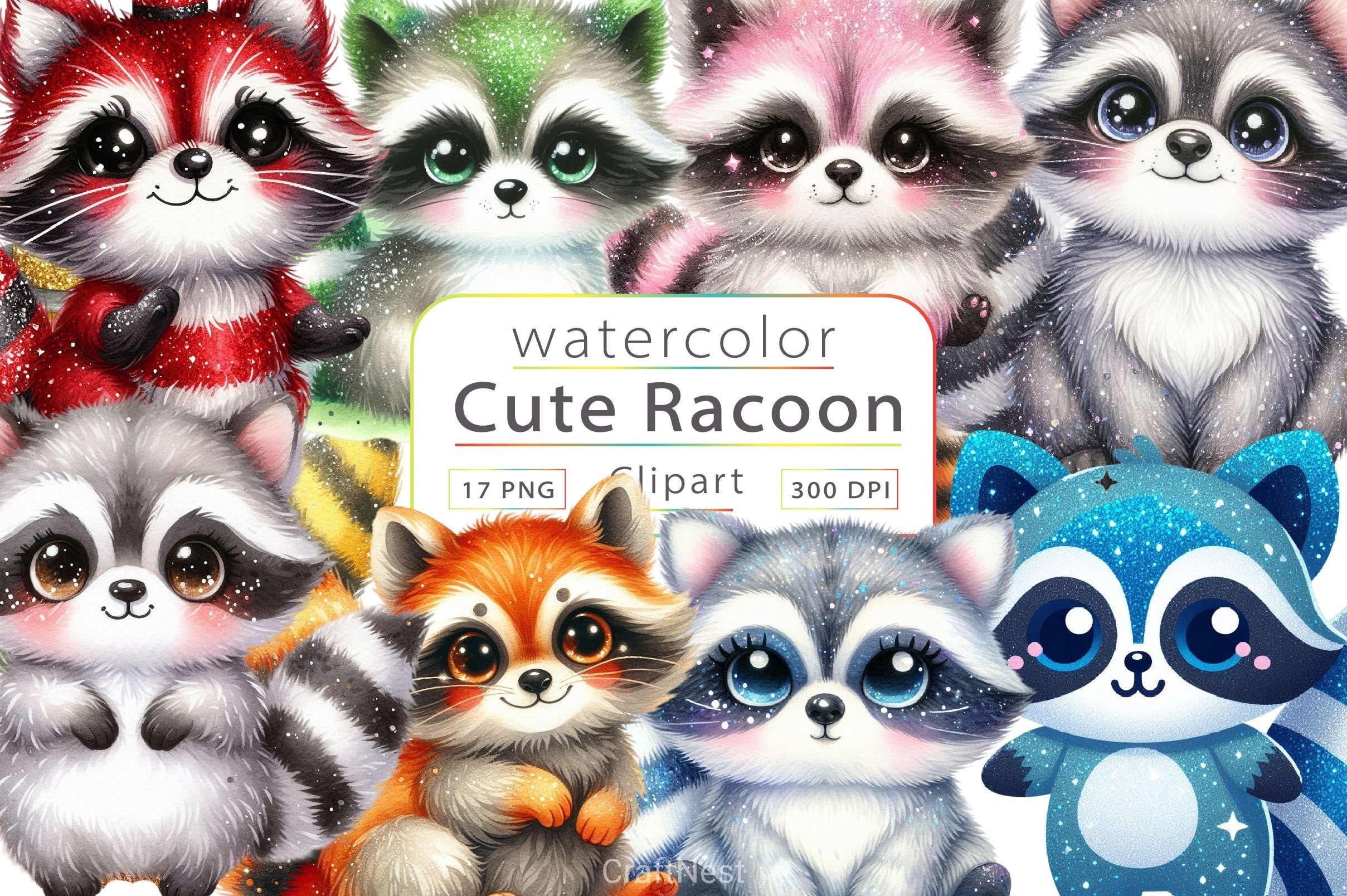 Cute Raccoon Clipart Bundle 3