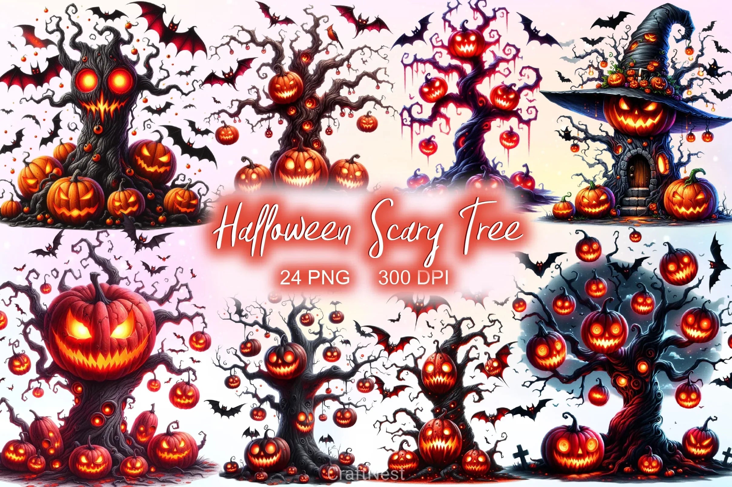 Halloween Scary Tree Clipart Bundle