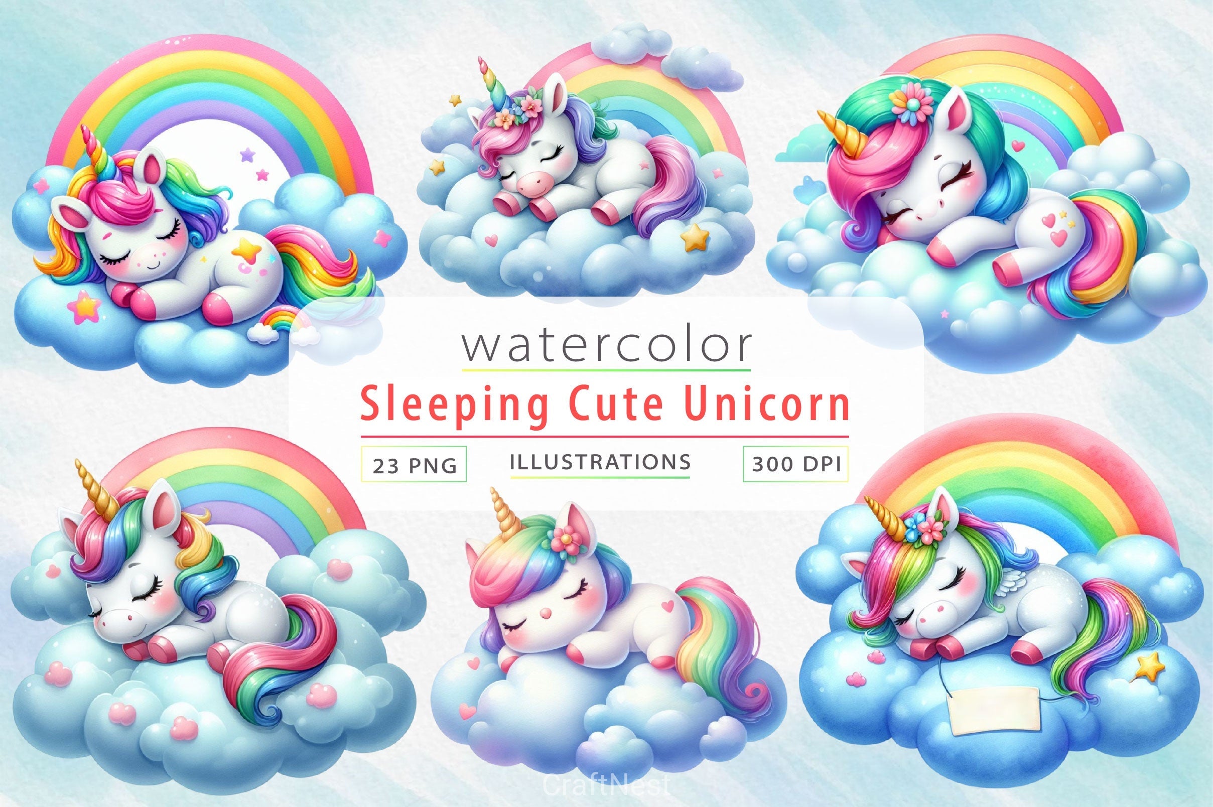 Sleeping Baby Unicorn Clipart Bundle 2