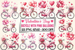 Valentine Bicycle Pink Balloons Clipart Bundle - CraftNest - Digital Crafting and Art