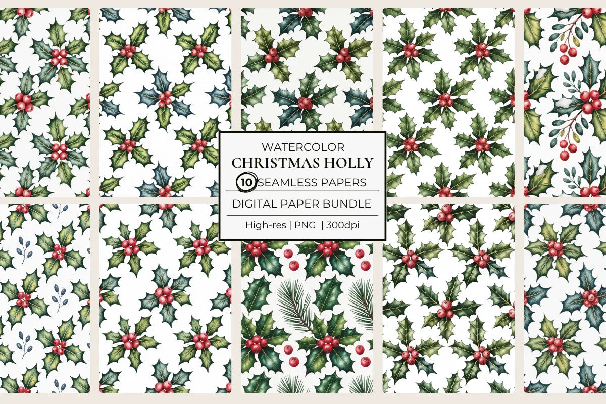 Christmas Holly Seamless Papers - CraftNest - Digital Crafting and Art