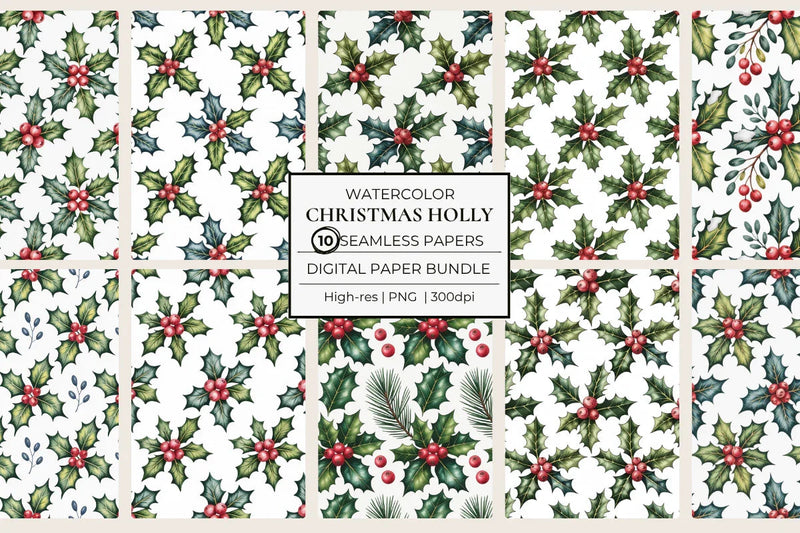 Christmas Holly Seamless Papers - CraftNest - Digital Crafting and Art