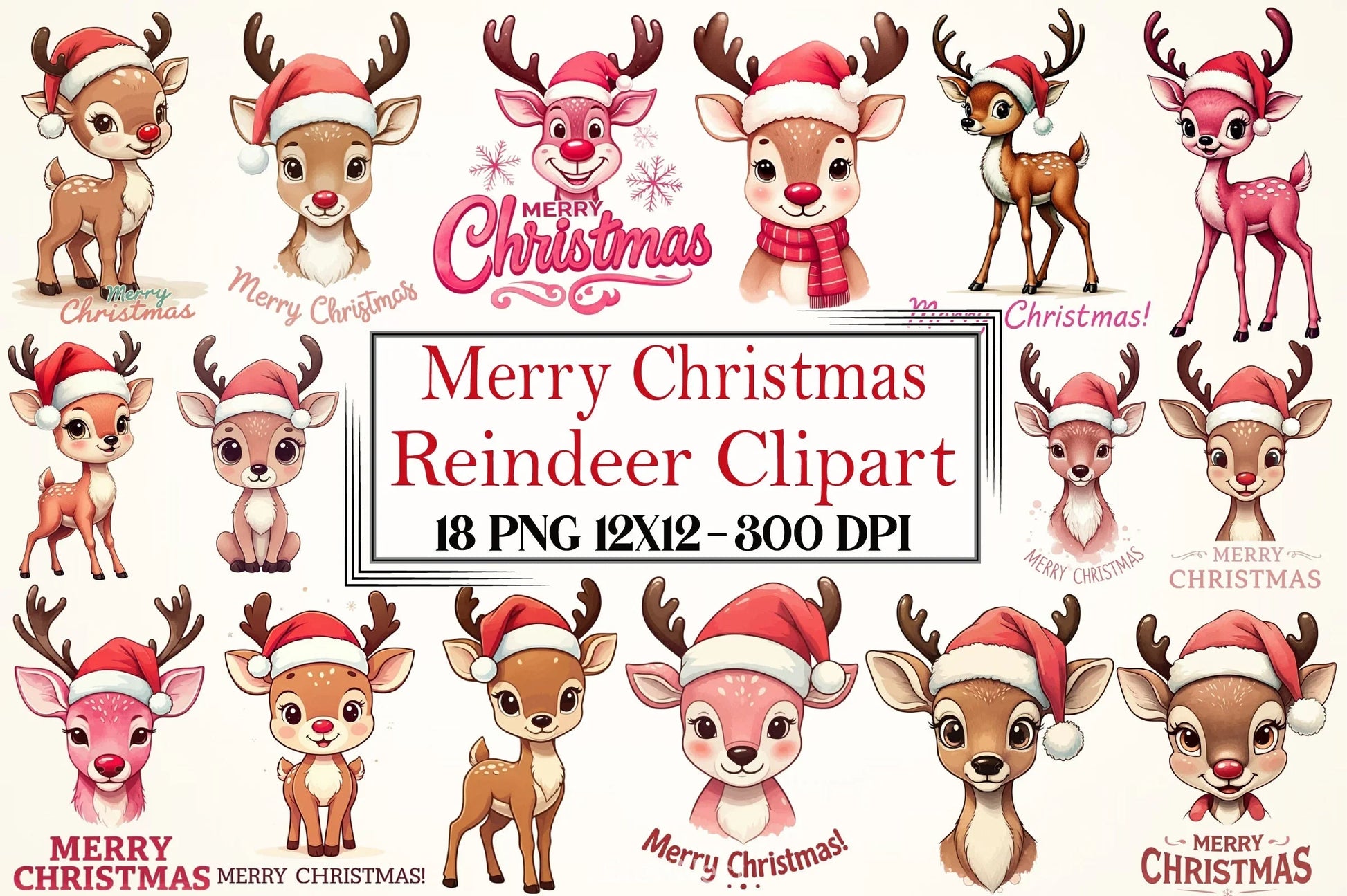 Reindeer Christmas Clipart Bundle - CraftNest - Digital Crafting and Art