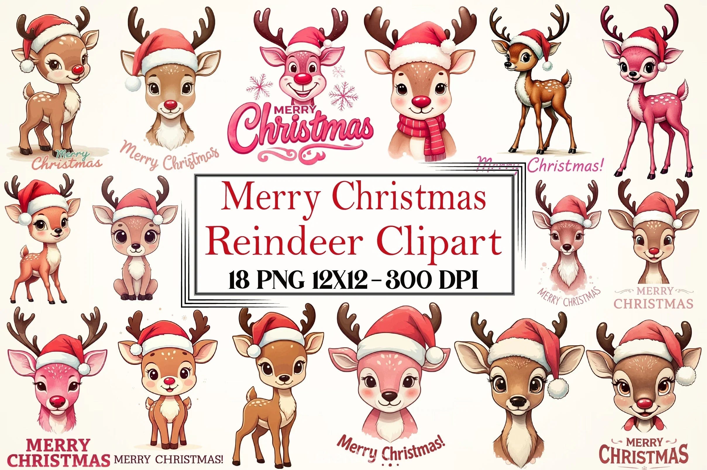 Reindeer Christmas Clipart Bundle - CraftNest - Digital Crafting and Art