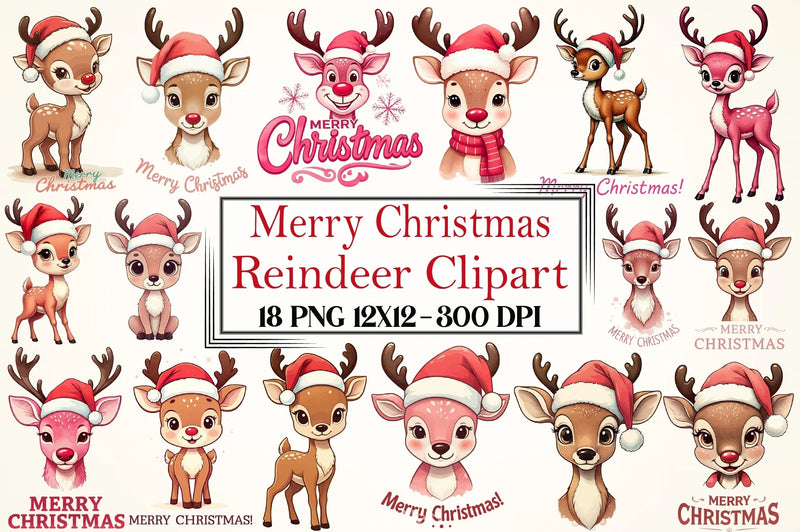 Reindeer Christmas Clipart Bundle - CraftNest - Digital Crafting and Art