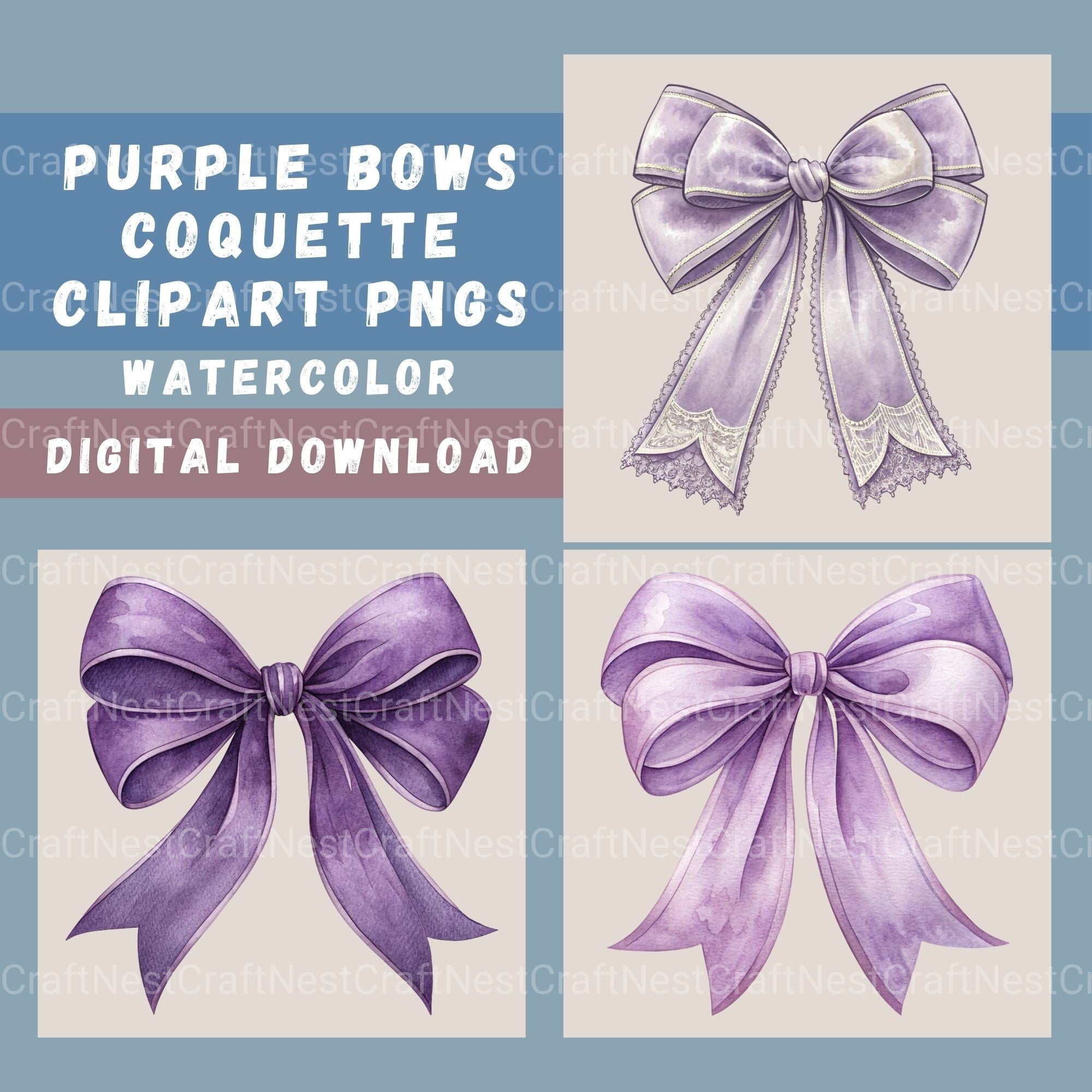 Purple Coquette Bows Clipart Bundle