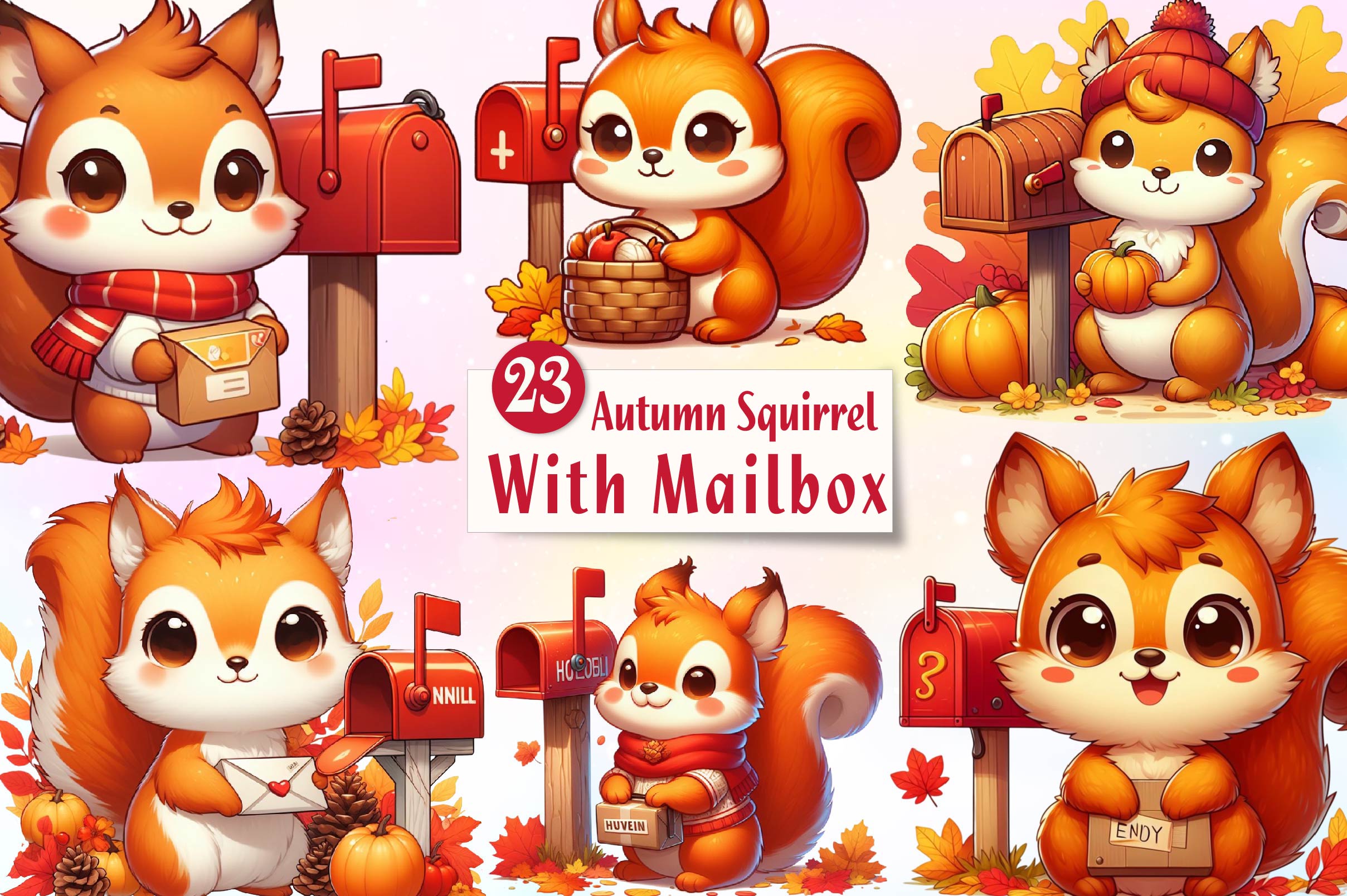 Autumn Squirrel With Mailbox Clipart Bundle