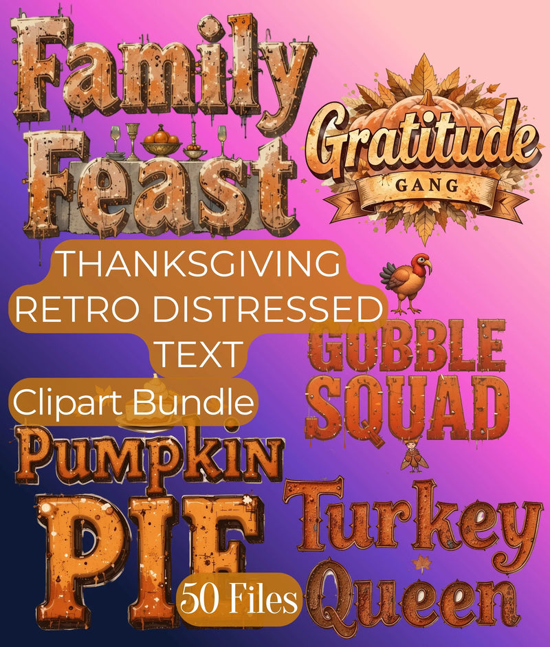 Thanksgiving Retro Distressed Text Clipart Bundle - CraftNest - Digital Crafting and Art