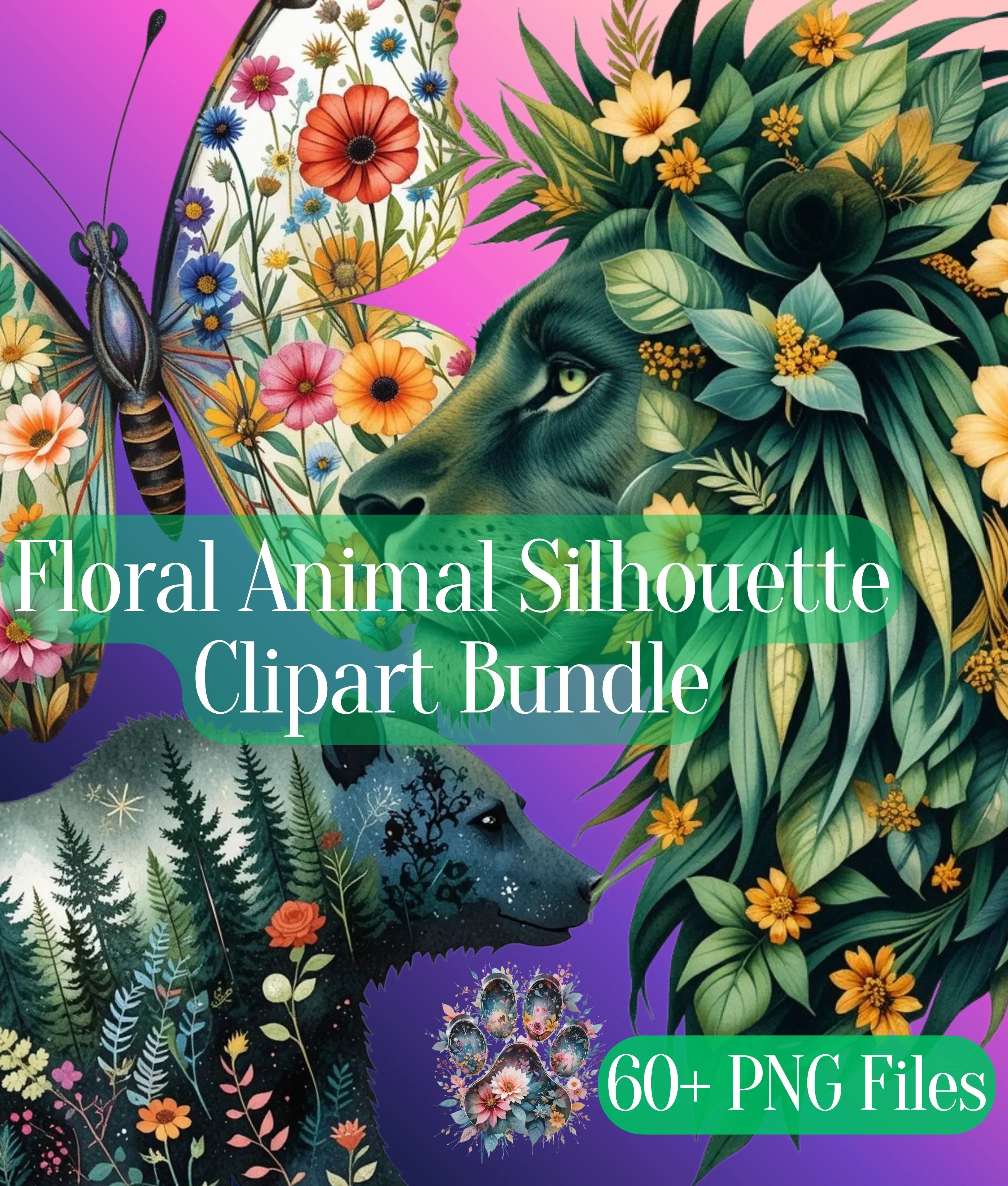 Floral Animal Silhouette Clipart Bundle - CraftNest - Digital Crafting and Art