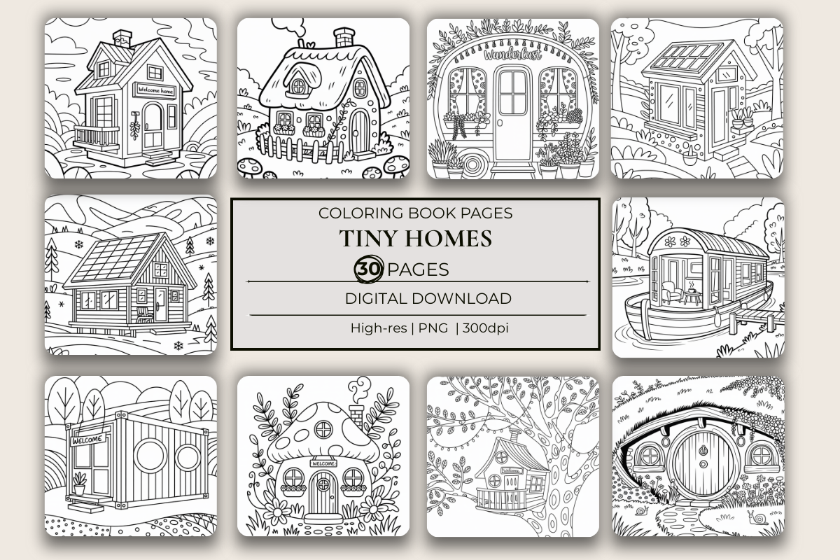 Tiny Homes Coloring Book