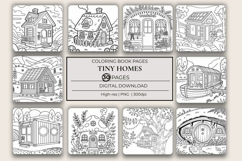 Tiny Homes Coloring Book - CraftNest - Digital Crafting and Art