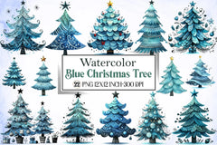Blue Christmas Tree Clipart Bundle - CraftNest - Digital Crafting and Art