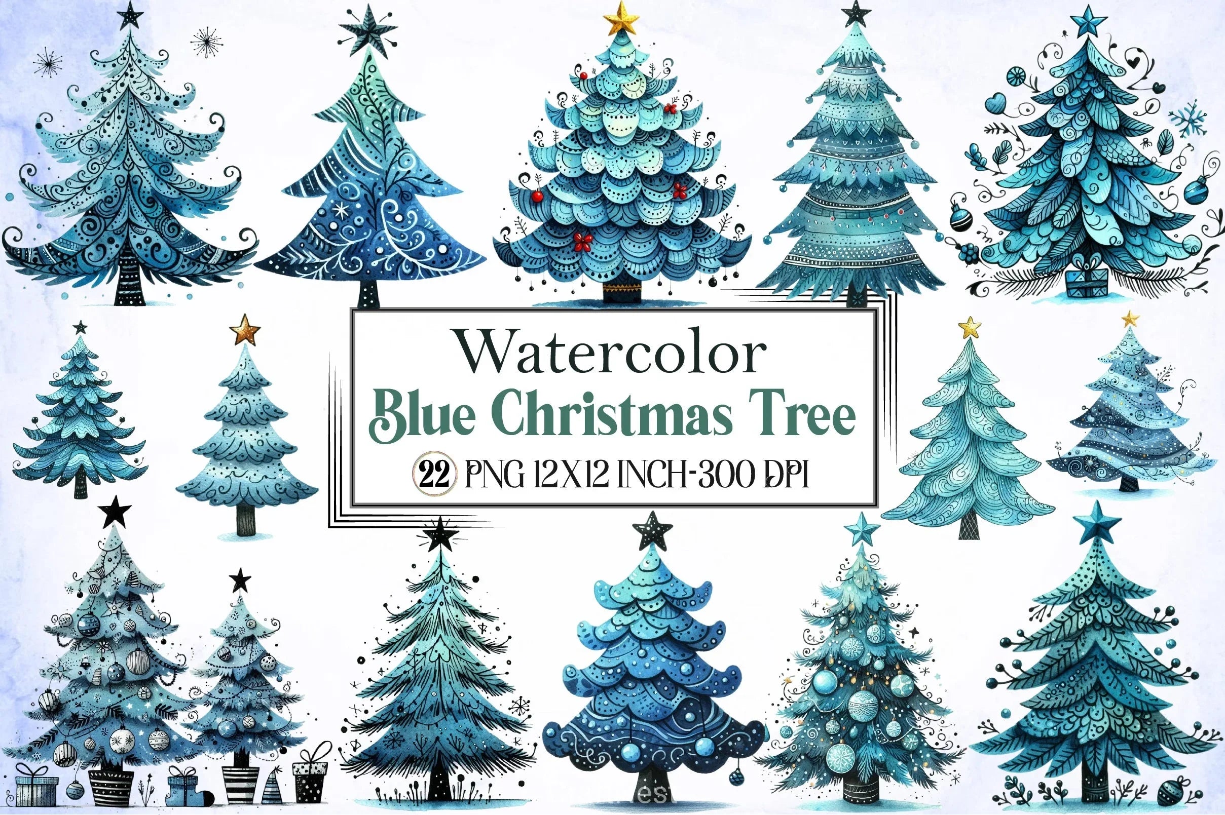Blue Christmas Tree Clipart Bundle - CraftNest - Digital Crafting and Art