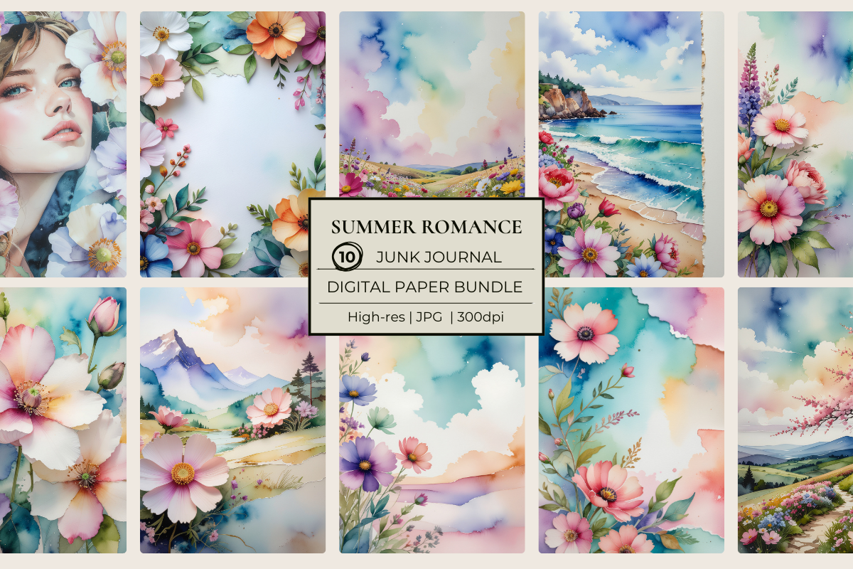 Summer Romance Junk Journal Papers