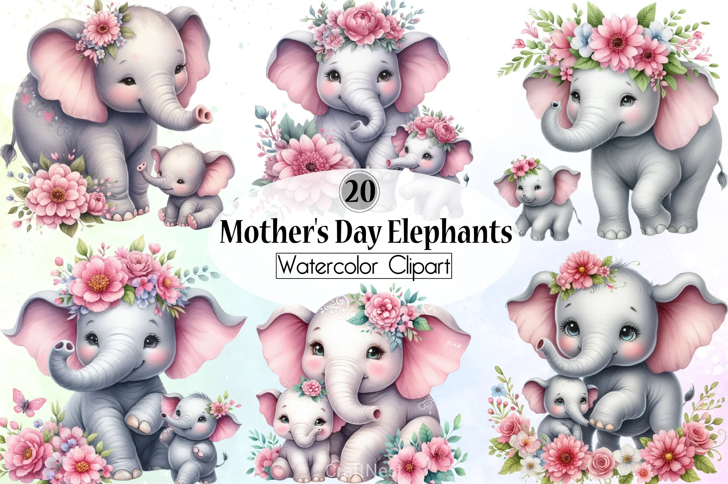 Mother's Day Elephant Clipart Bundle - CraftNest - Digital Crafting and Art
