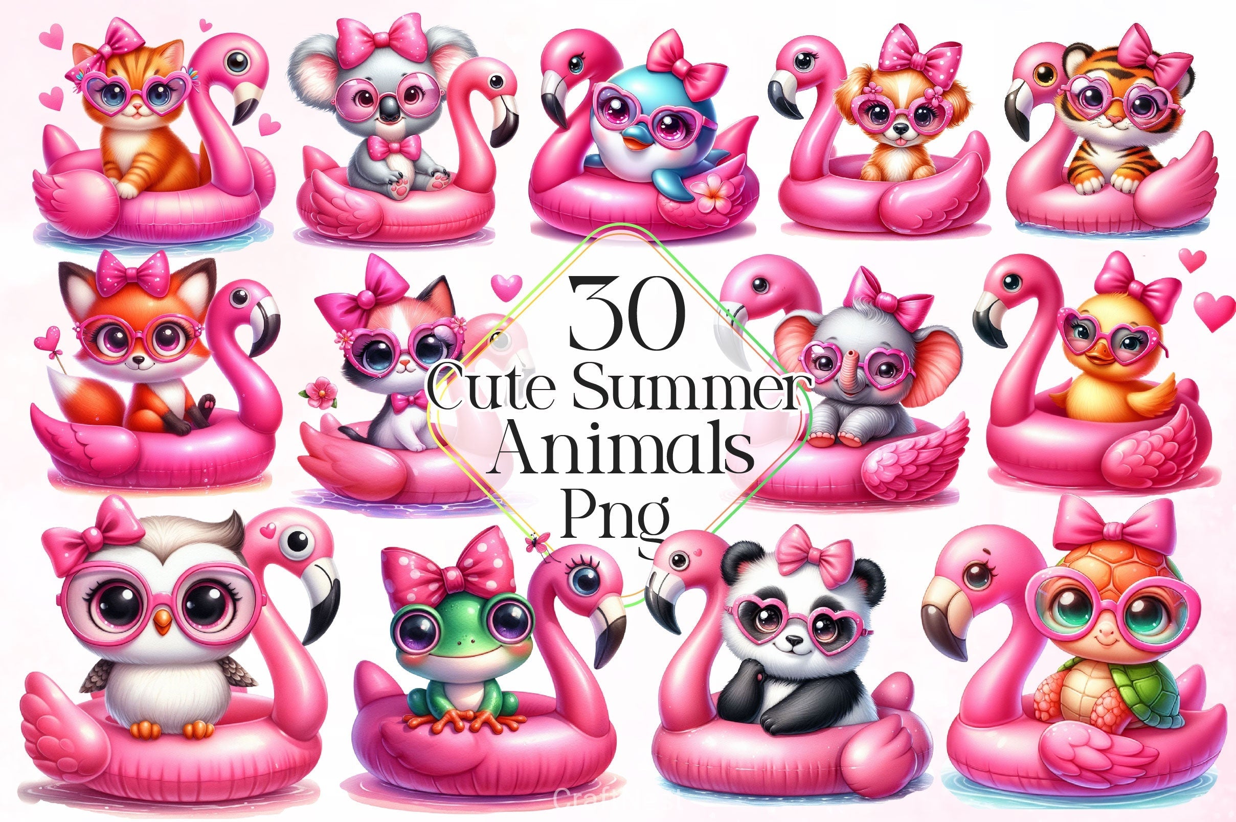 Summer Cute Summer Animals Clipart Bundle