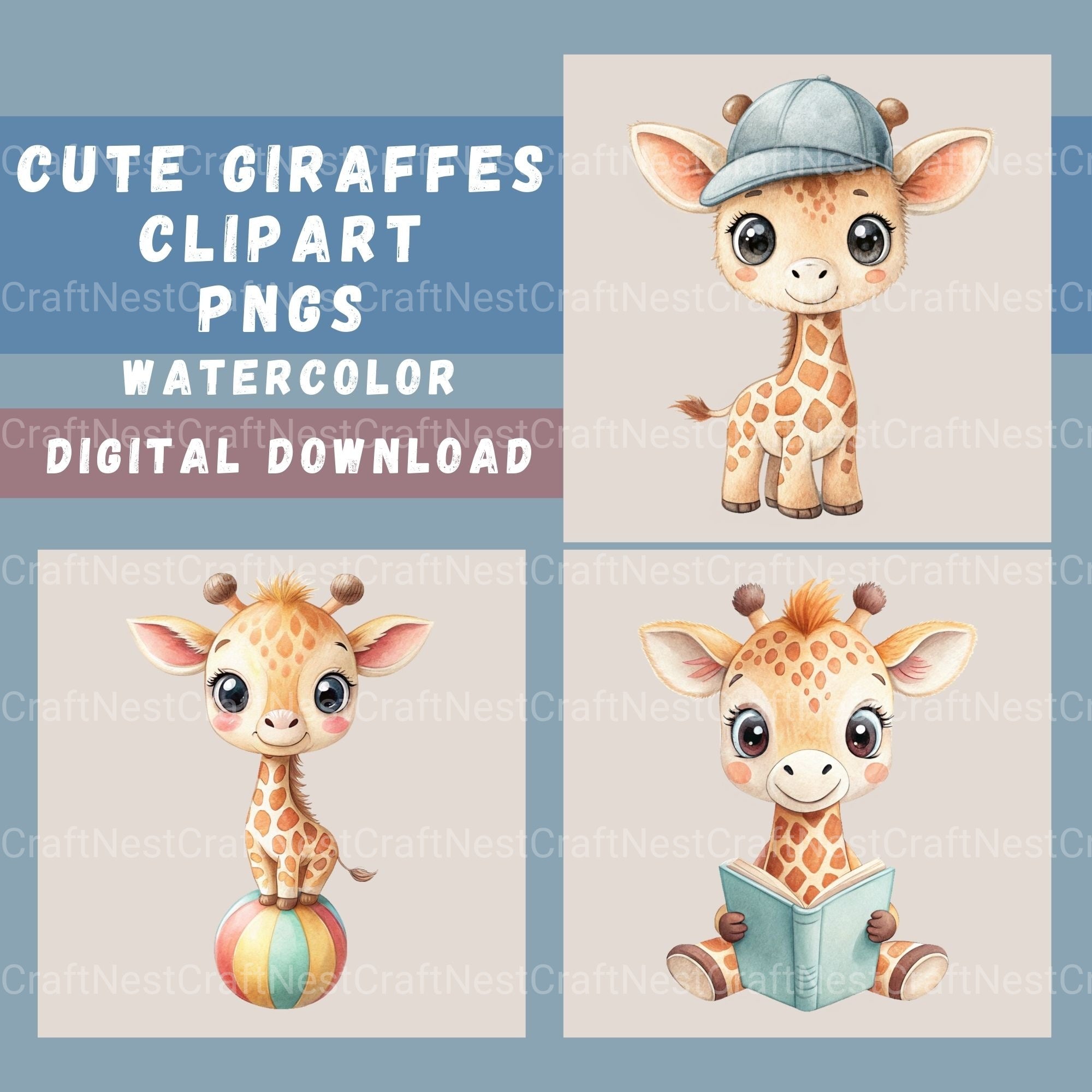 Cute Giraffes Clipart Bundle