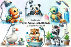 Playful Animals Bubble Baths Clipart Bundle - CraftNest - Digital Crafting and Art
