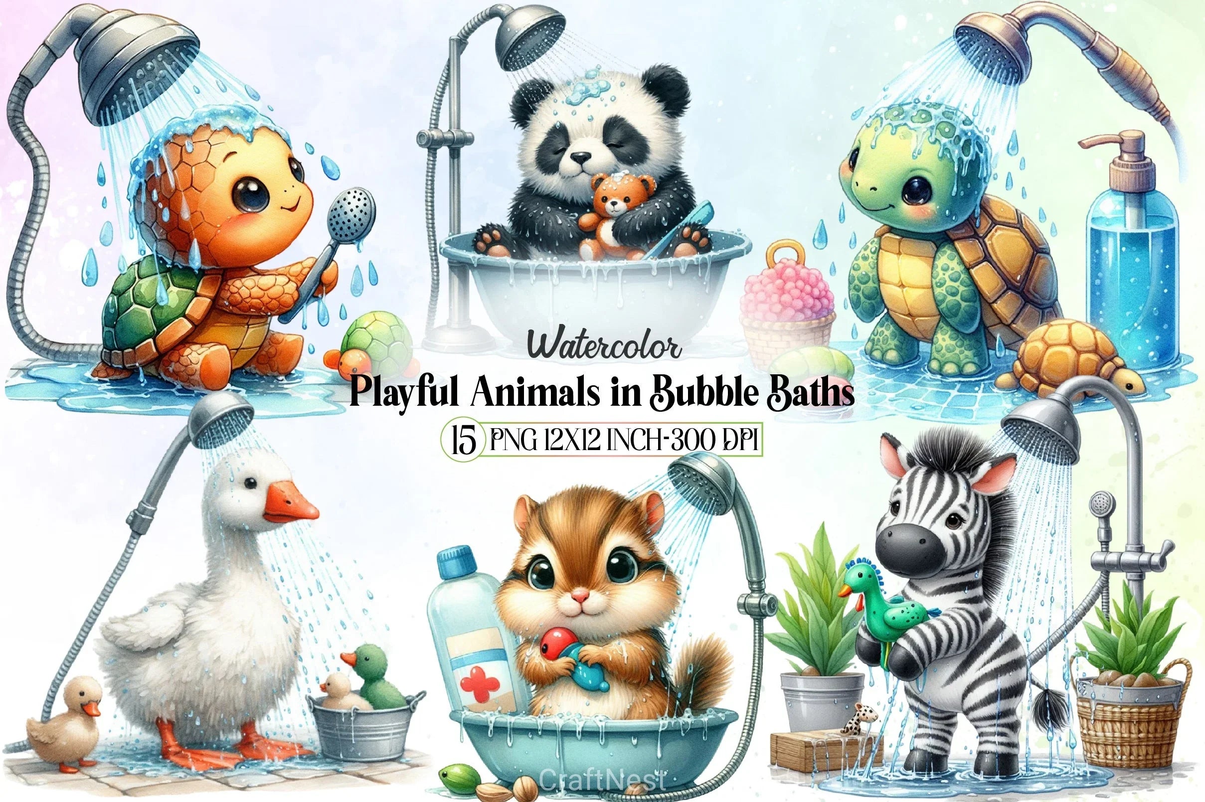 Playful Animals Bubble Baths Clipart Bundle - CraftNest - Digital Crafting and Art