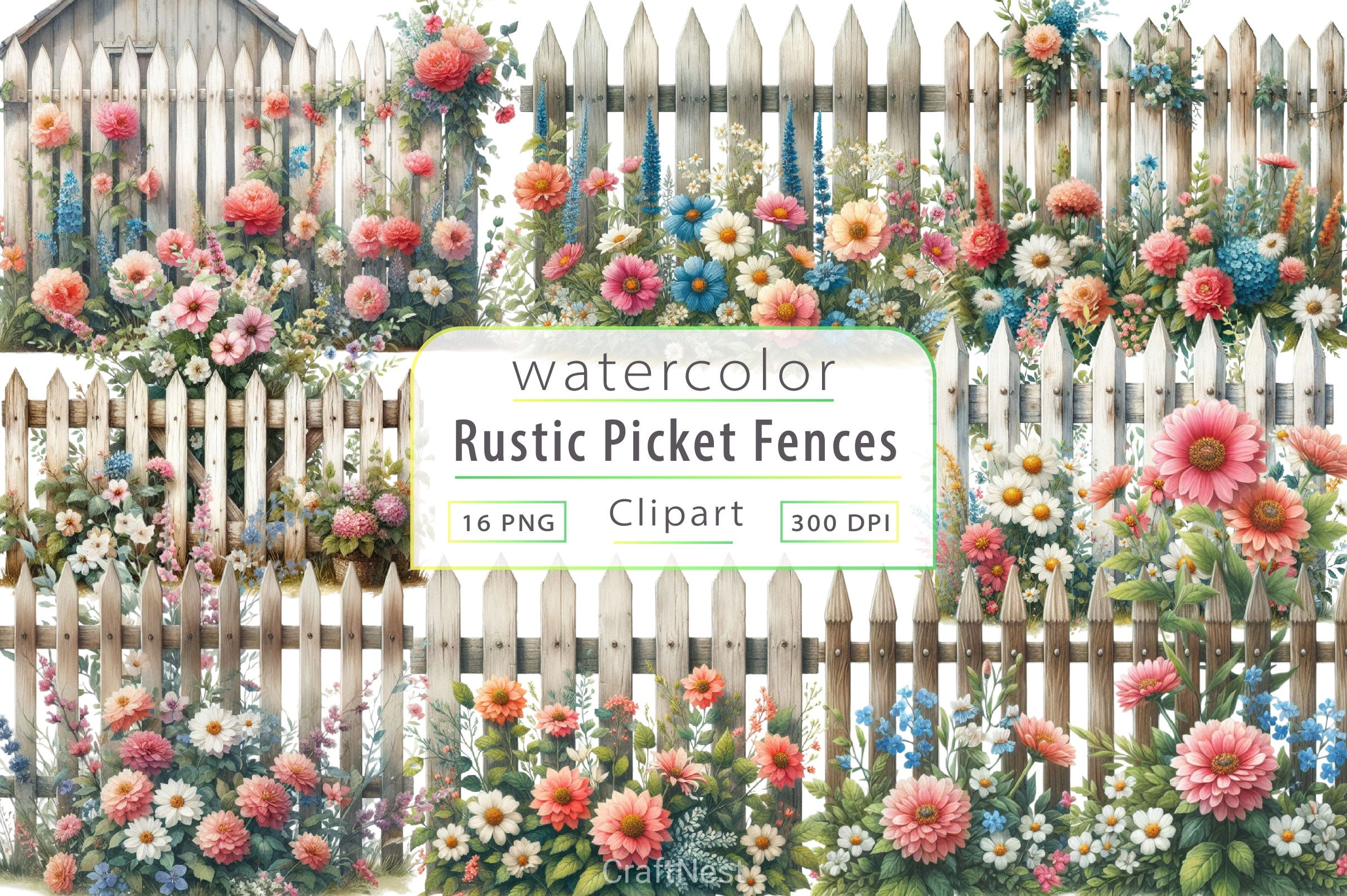 Rustic Picket Fences Clipart Bundle 2