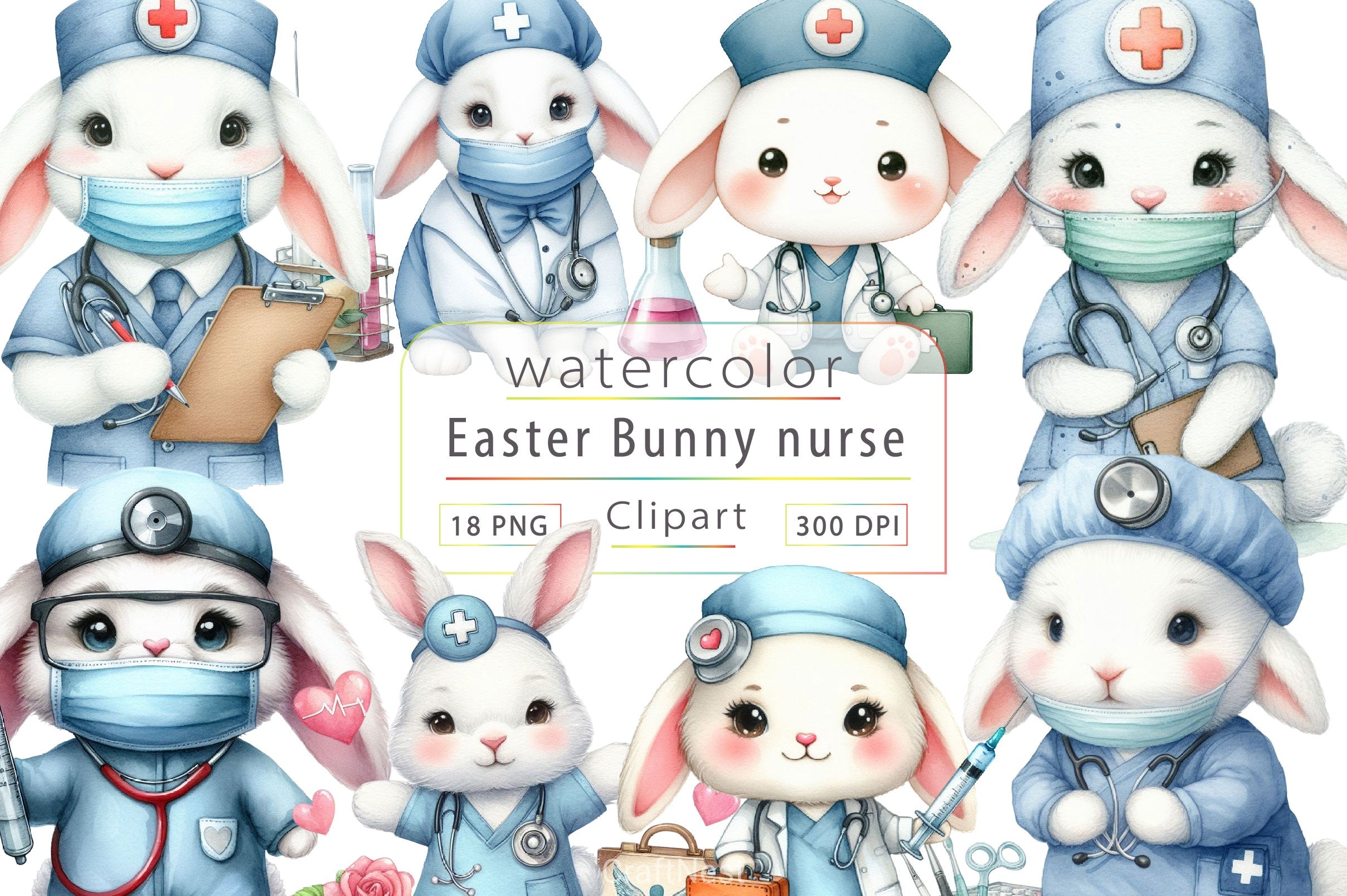 Easter Bunny Nurse Clipart Bundle 2