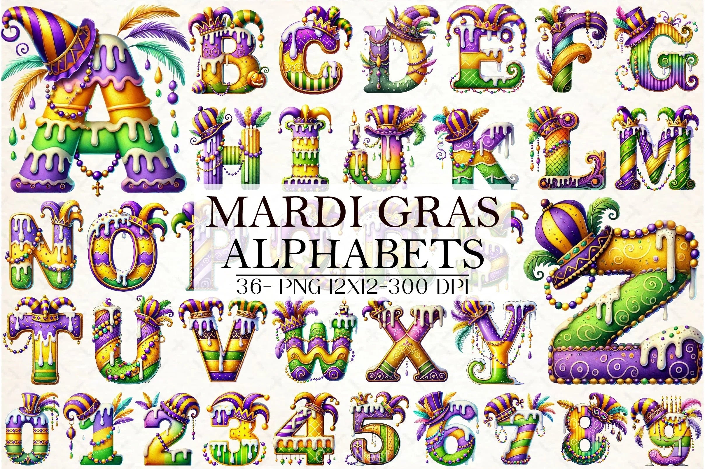 Mardi Gras Alphabet Clipart Bundle - CraftNest - Digital Crafting and Art