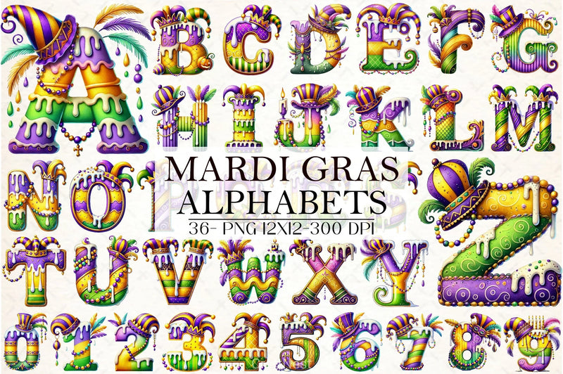 Mardi Gras Alphabet Clipart Bundle - CraftNest - Digital Crafting and Art