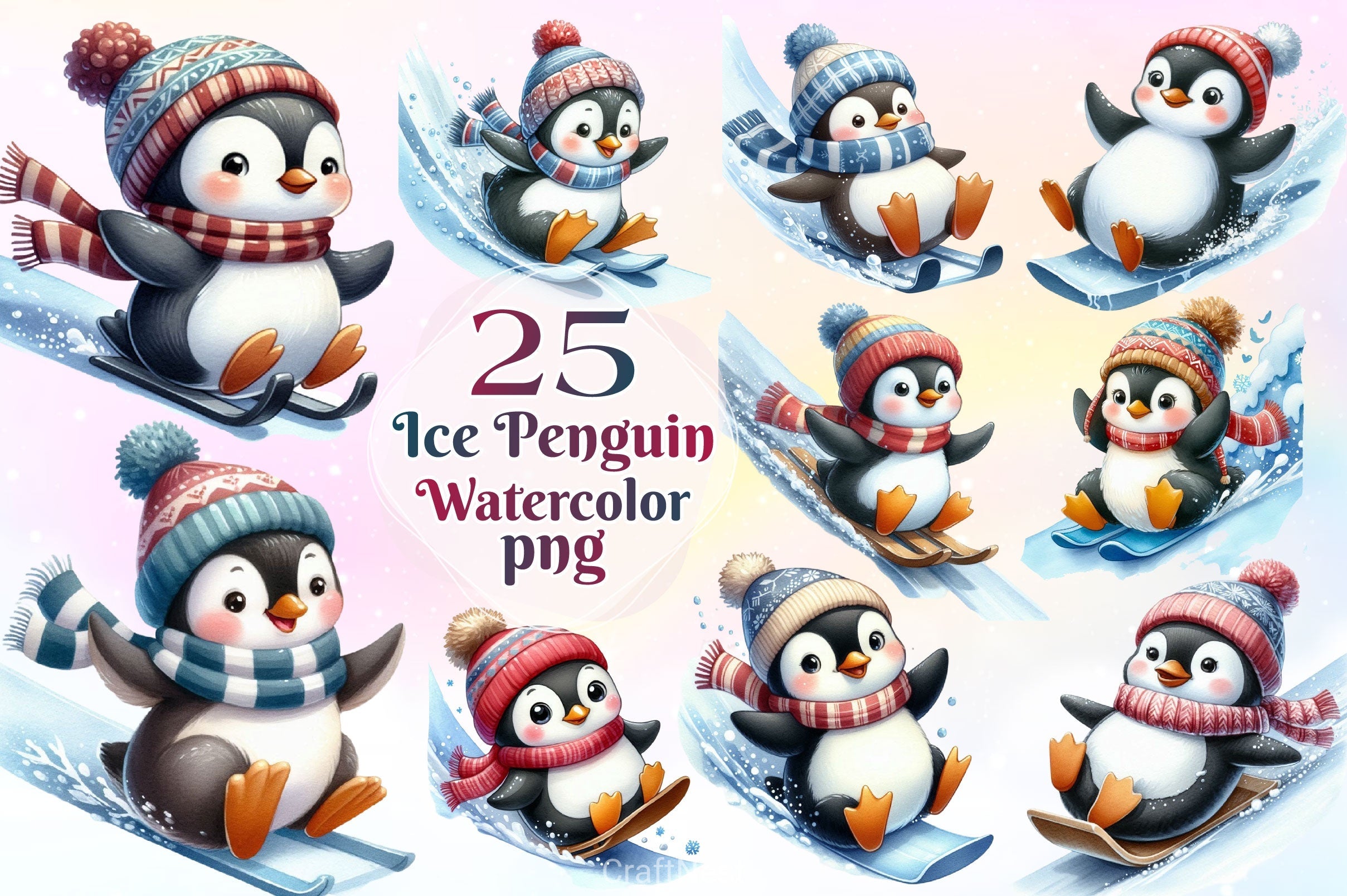 Ice Penguin Clipart Bundle 2