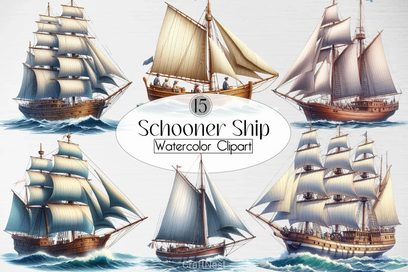 Schooner Ship Clipart Bundle - CraftNest - Digital Crafting and Art