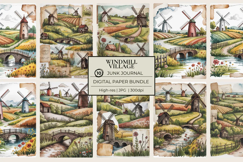 Windmill Village Junk Journal Papers - CraftNest - Digital Crafting and Art