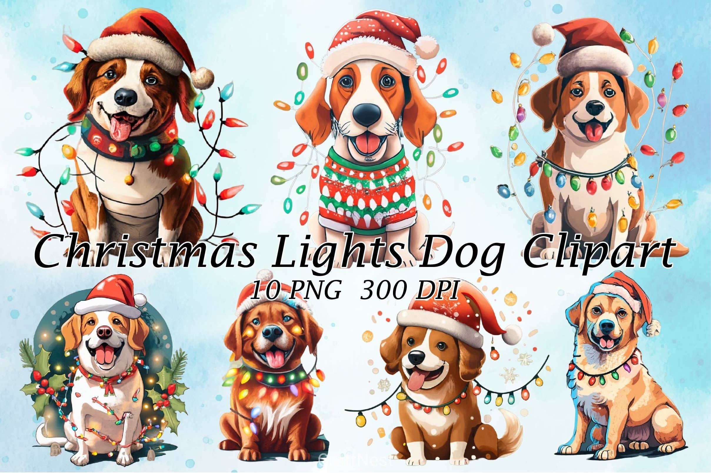 Christmas Lights Dog Clipart Bundle